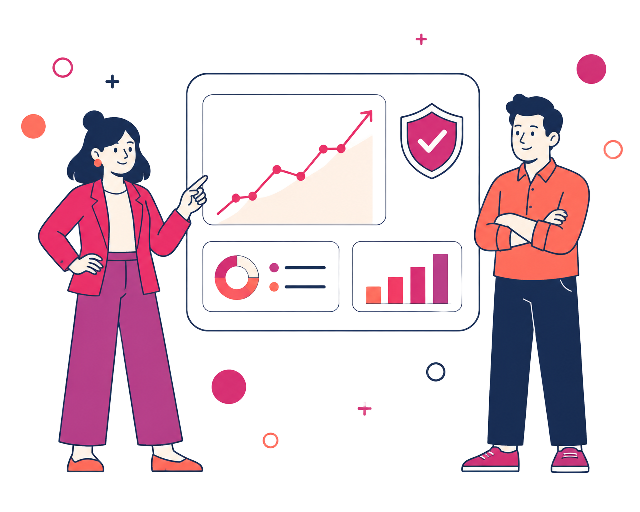 Illustration : deux consultants analysant un tableau de bord de performance publicitaire